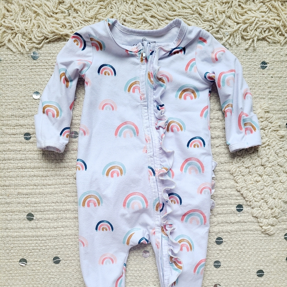 Caden Lane Baby Girl Rainbow Ruffle Zipper Footed One Piece
